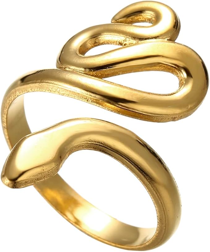 蛇形戒指可调节不锈钢戒指缠绕蛇形戒指可堆叠戒指朋克蛇动物珠宝